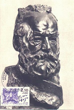 Exemple de carte-maximum : buste de Victor Hugo par Rodin (30 k)