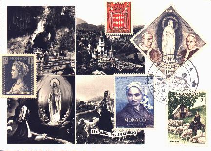 Carte postale avec accumulation de timbres de Monaco (40 k)